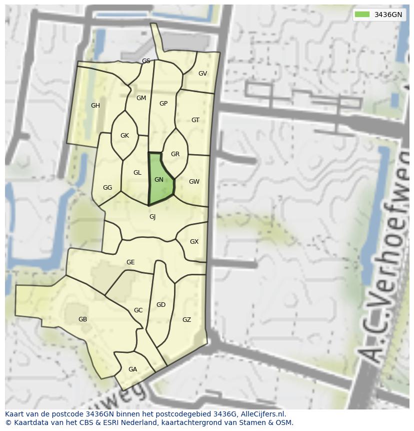 Afbeelding van het postcodegebied 3436 GN op de kaart.