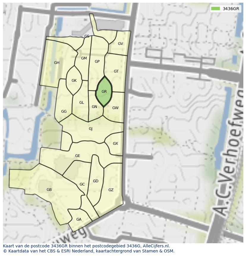 Afbeelding van het postcodegebied 3436 GR op de kaart.