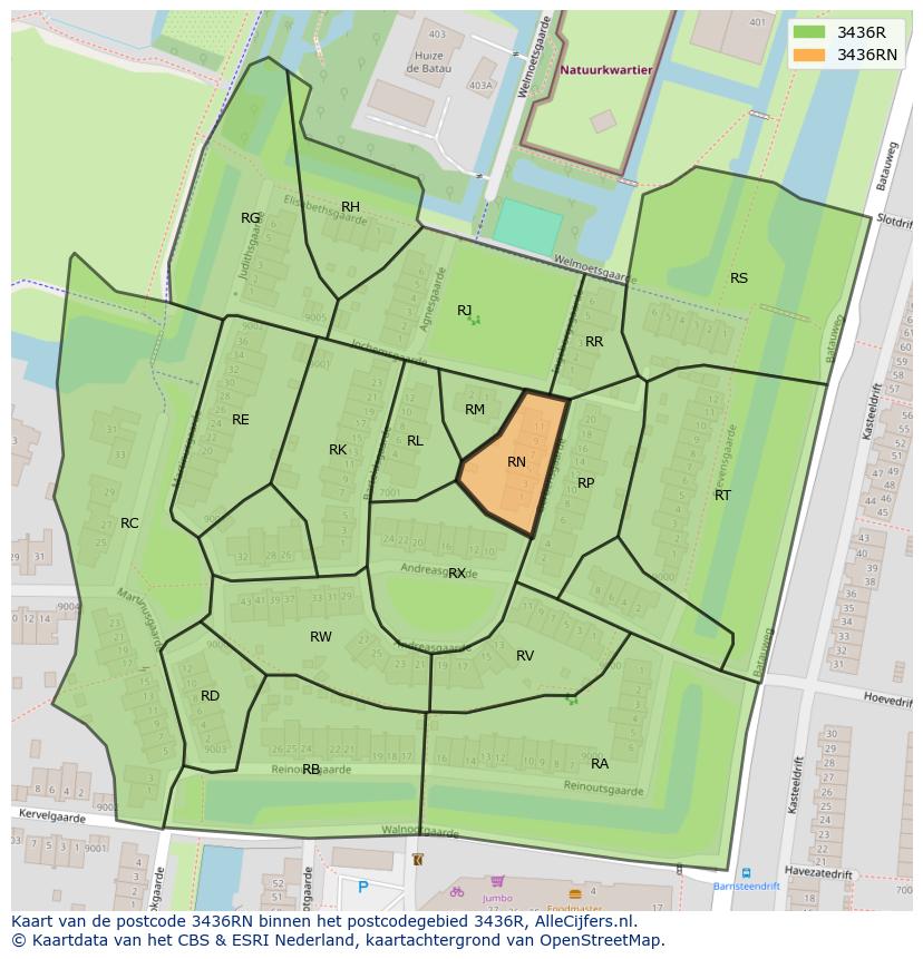 Afbeelding van het postcodegebied 3436 RN op de kaart.