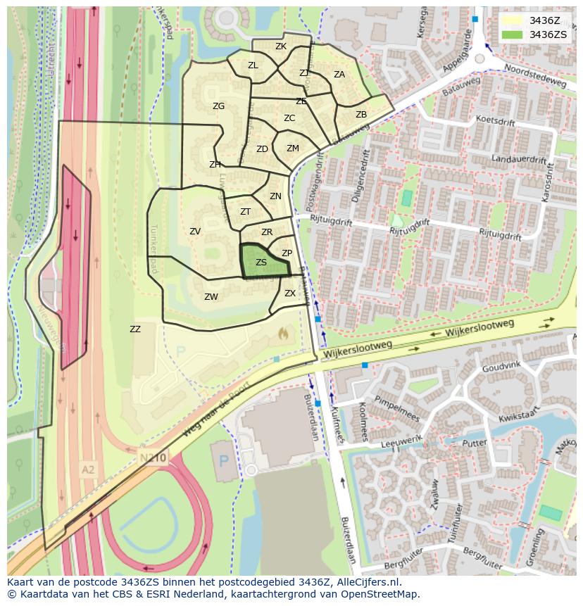 Afbeelding van het postcodegebied 3436 ZS op de kaart.