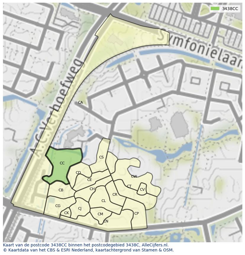 Afbeelding van het postcodegebied 3438 CC op de kaart.