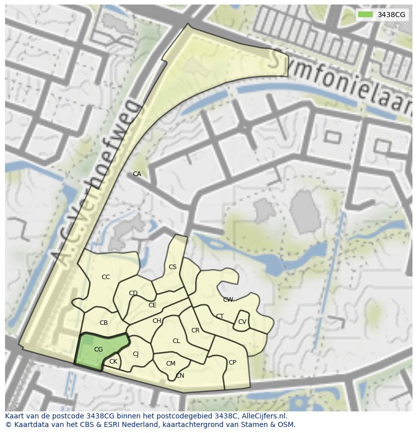 Afbeelding van het postcodegebied 3438 CG op de kaart.