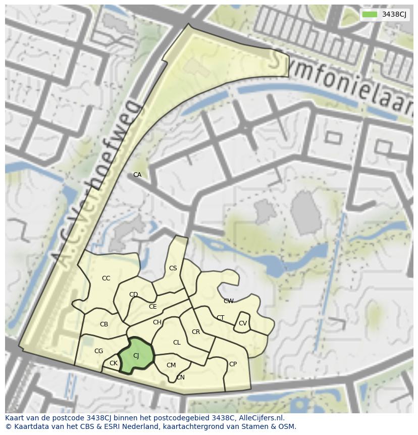 Afbeelding van het postcodegebied 3438 CJ op de kaart.