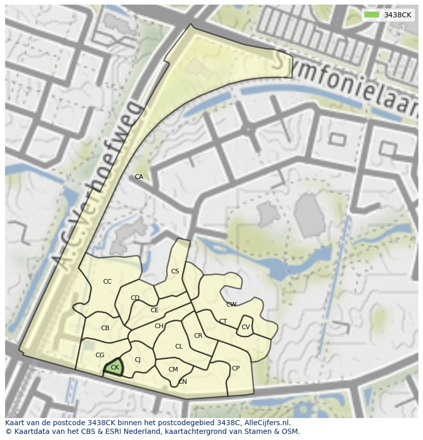 Afbeelding van het postcodegebied 3438 CK op de kaart.