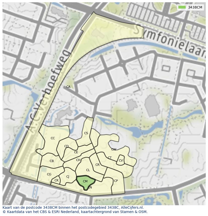 Afbeelding van het postcodegebied 3438 CM op de kaart.