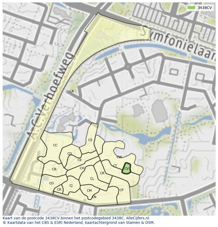 Afbeelding van het postcodegebied 3438 CV op de kaart.