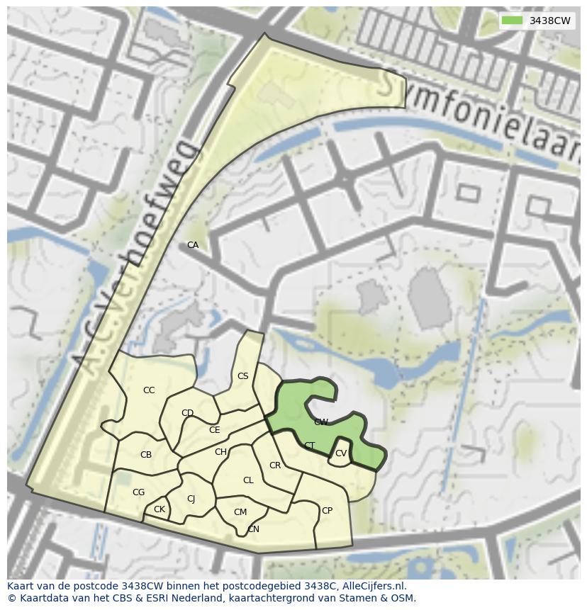Afbeelding van het postcodegebied 3438 CW op de kaart.