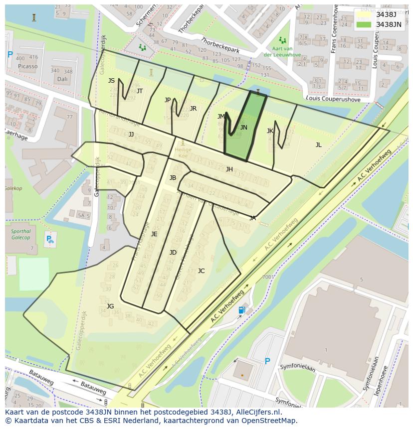 Afbeelding van het postcodegebied 3438 JN op de kaart.