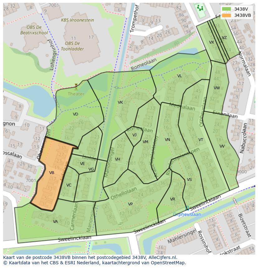 Afbeelding van het postcodegebied 3438 VB op de kaart.