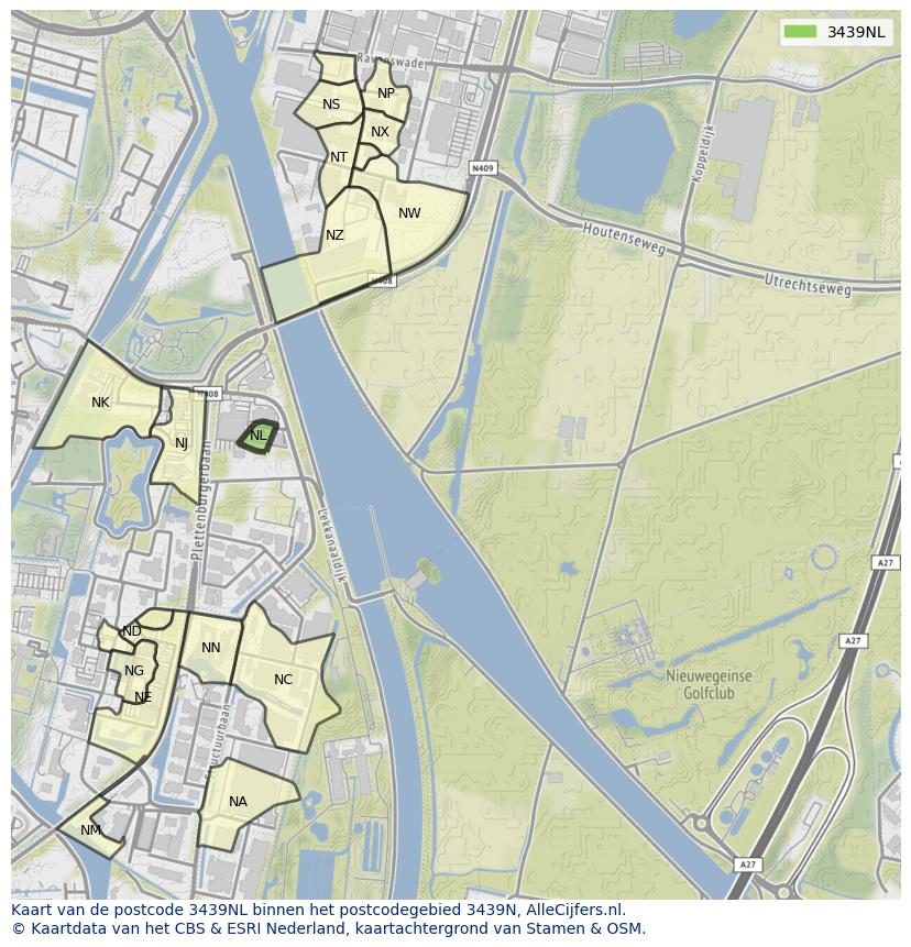 Afbeelding van het postcodegebied 3439 NL op de kaart.