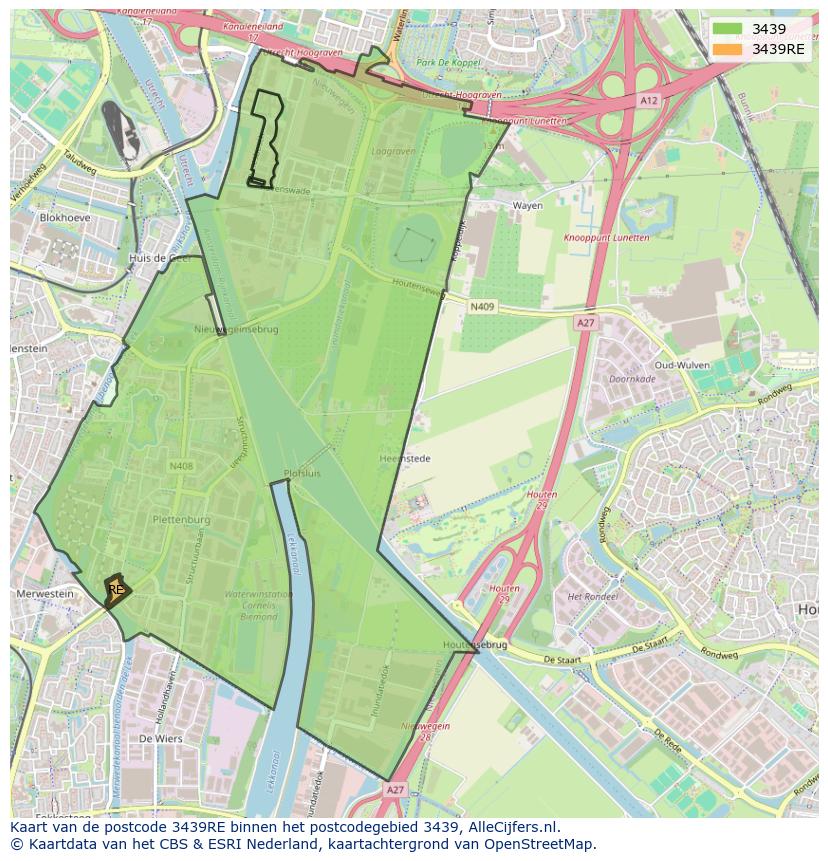 Afbeelding van het postcodegebied 3439 RE op de kaart.