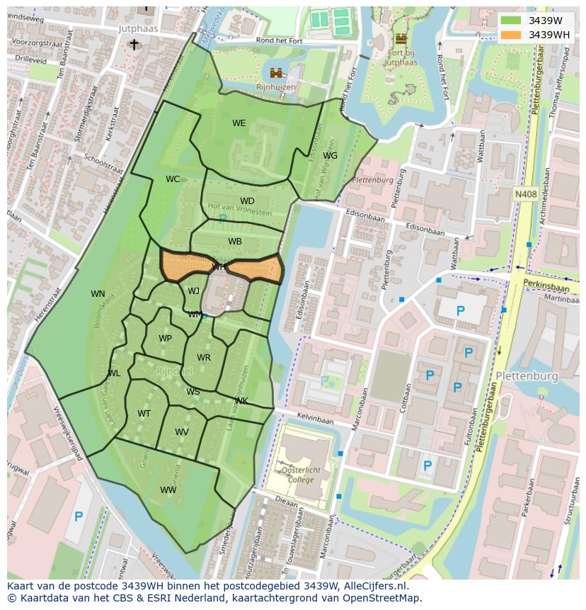 Afbeelding van het postcodegebied 3439 WH op de kaart.