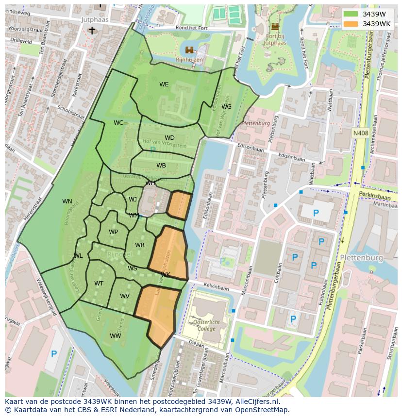 Afbeelding van het postcodegebied 3439 WK op de kaart.