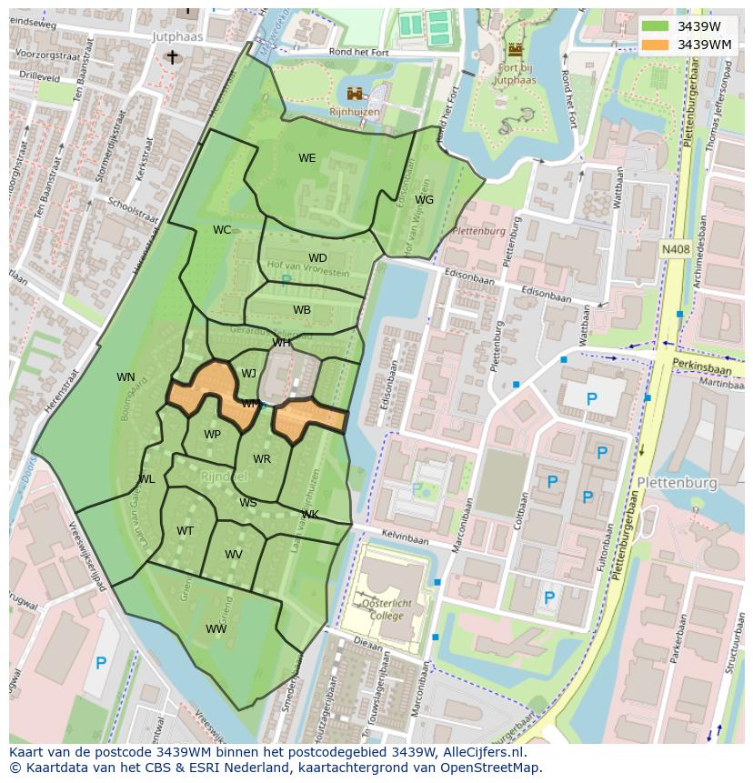 Afbeelding van het postcodegebied 3439 WM op de kaart.