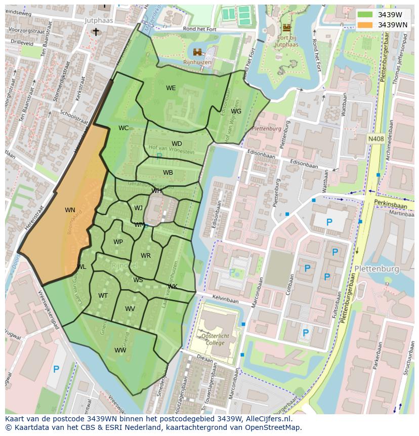 Afbeelding van het postcodegebied 3439 WN op de kaart.