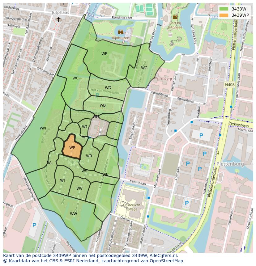 Afbeelding van het postcodegebied 3439 WP op de kaart.