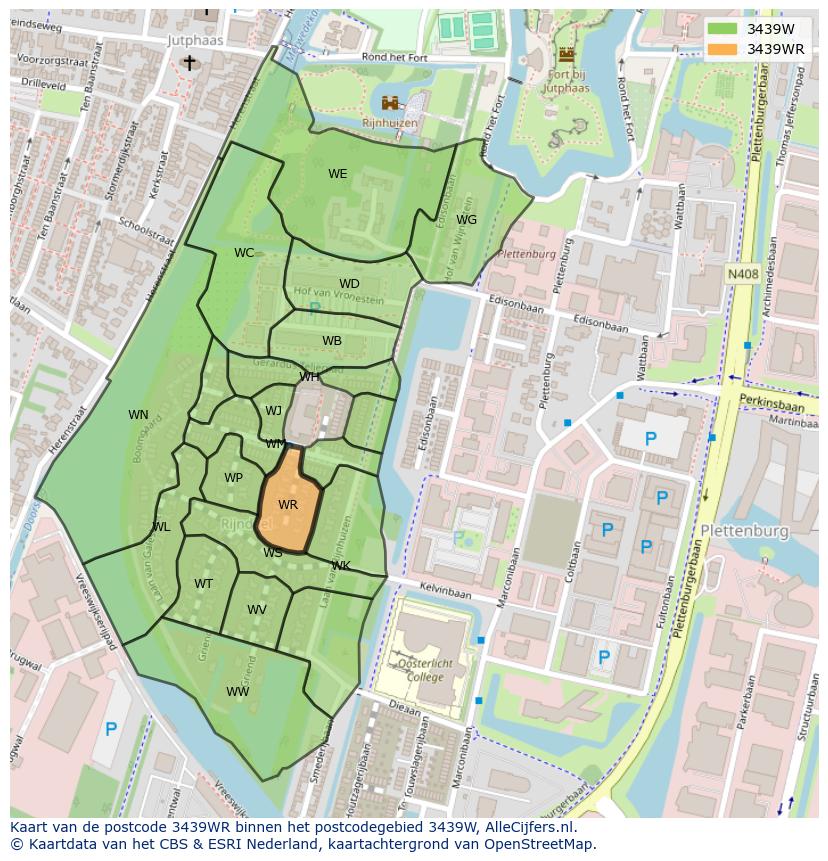 Afbeelding van het postcodegebied 3439 WR op de kaart.