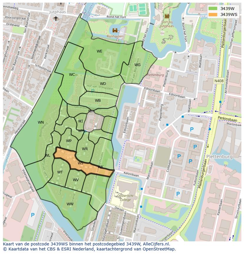 Afbeelding van het postcodegebied 3439 WS op de kaart.