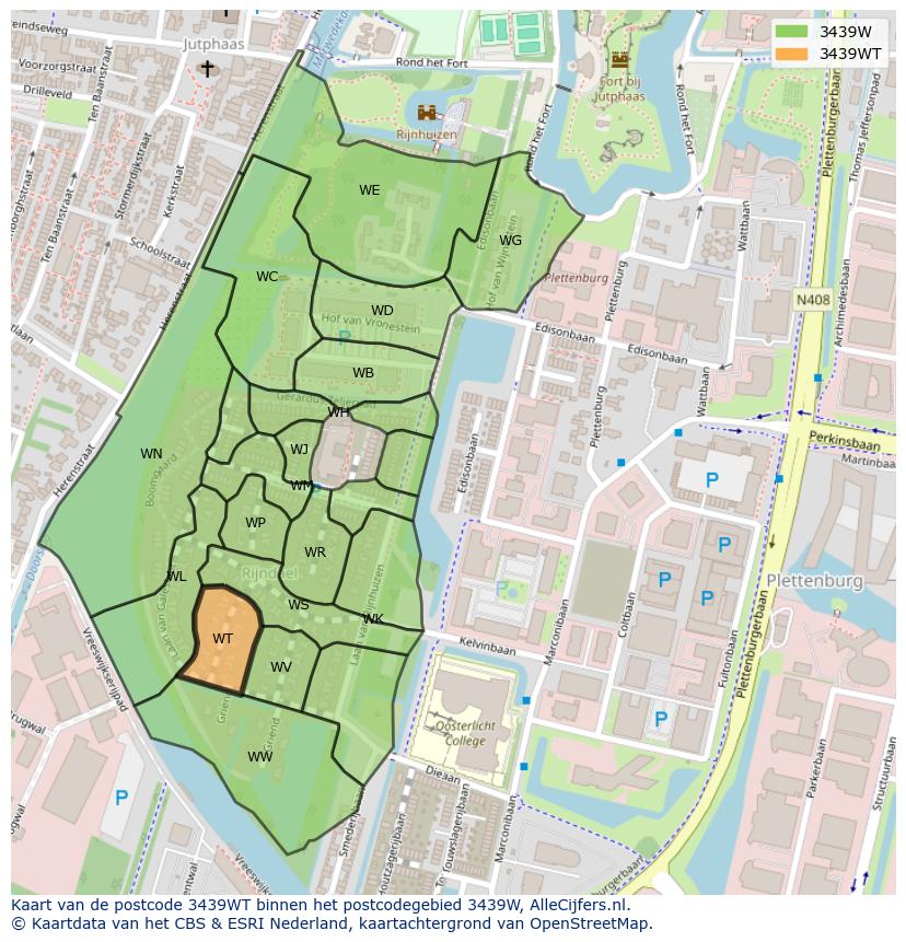 Afbeelding van het postcodegebied 3439 WT op de kaart.