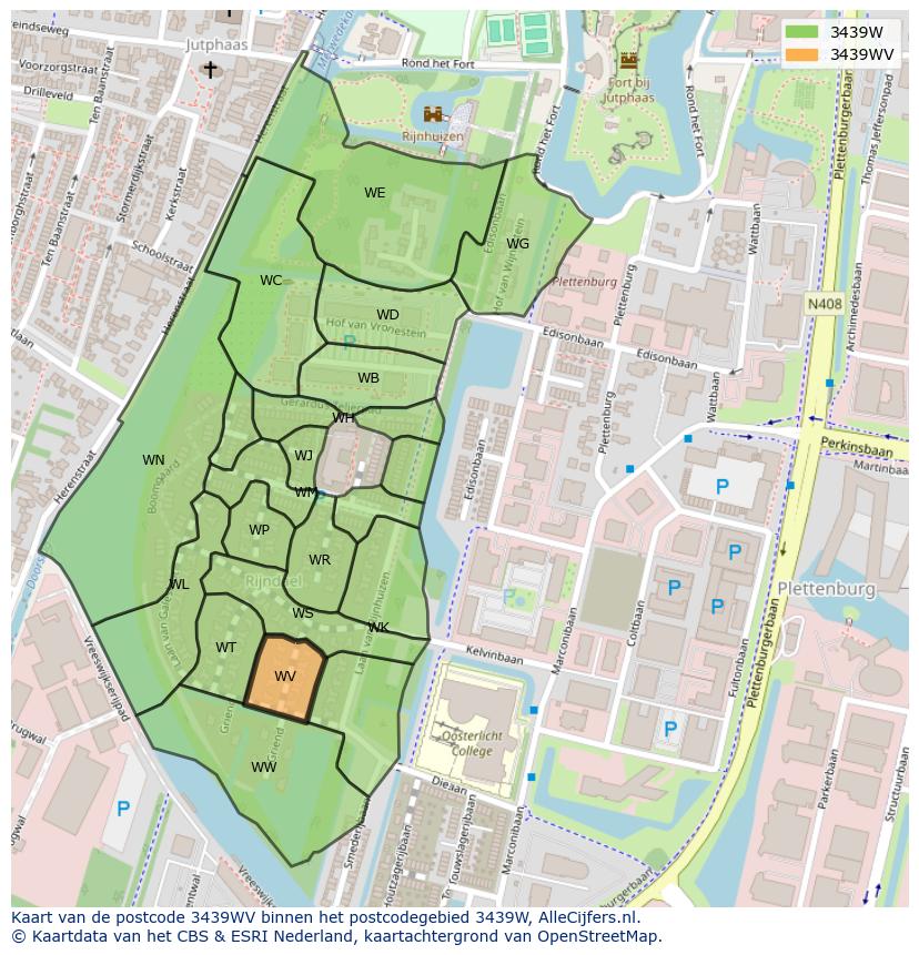 Afbeelding van het postcodegebied 3439 WV op de kaart.