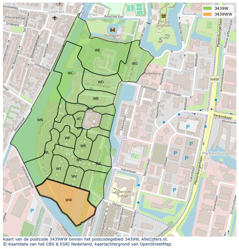 Afbeelding van het postcodegebied 3439 WW op de kaart.