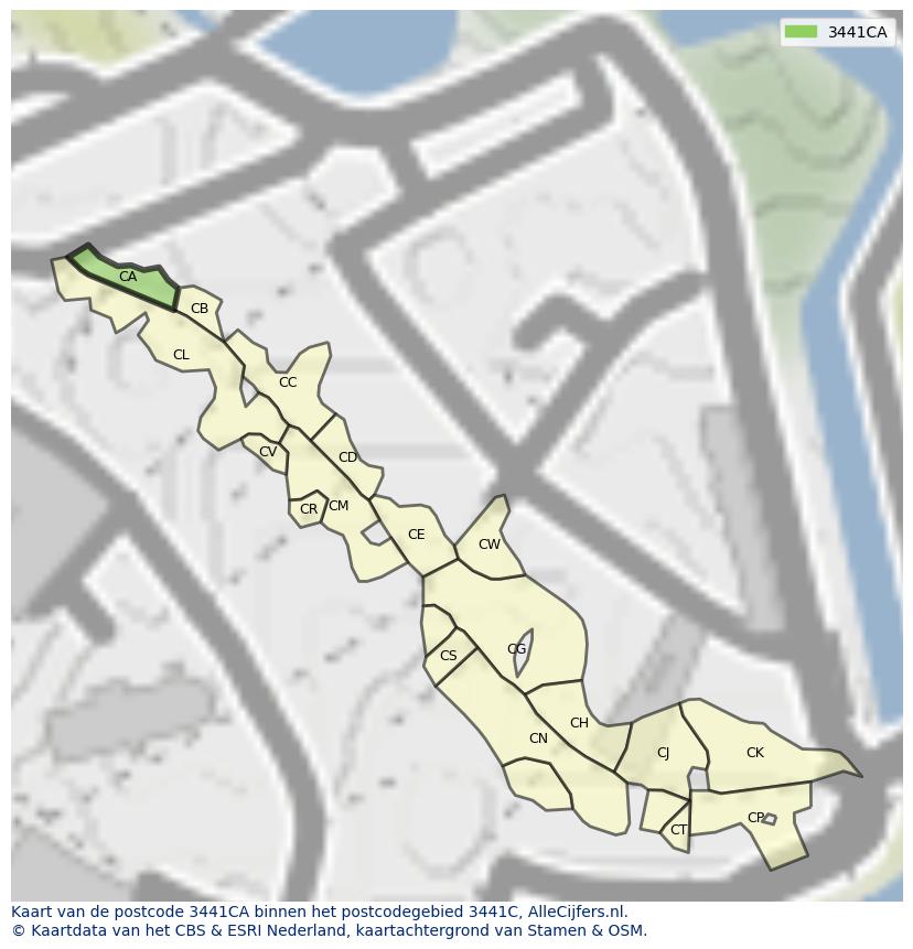 Afbeelding van het postcodegebied 3441 CA op de kaart.