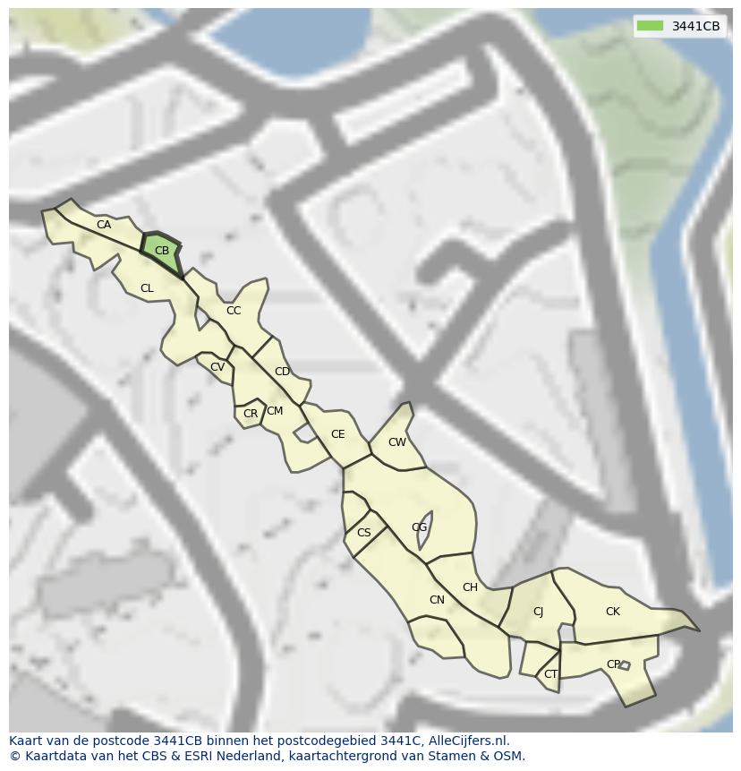 Afbeelding van het postcodegebied 3441 CB op de kaart.