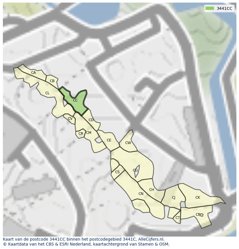 Afbeelding van het postcodegebied 3441 CC op de kaart.
