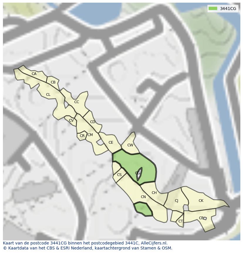 Afbeelding van het postcodegebied 3441 CG op de kaart.