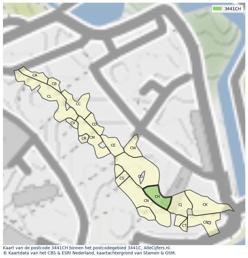 Afbeelding van het postcodegebied 3441 CH op de kaart.