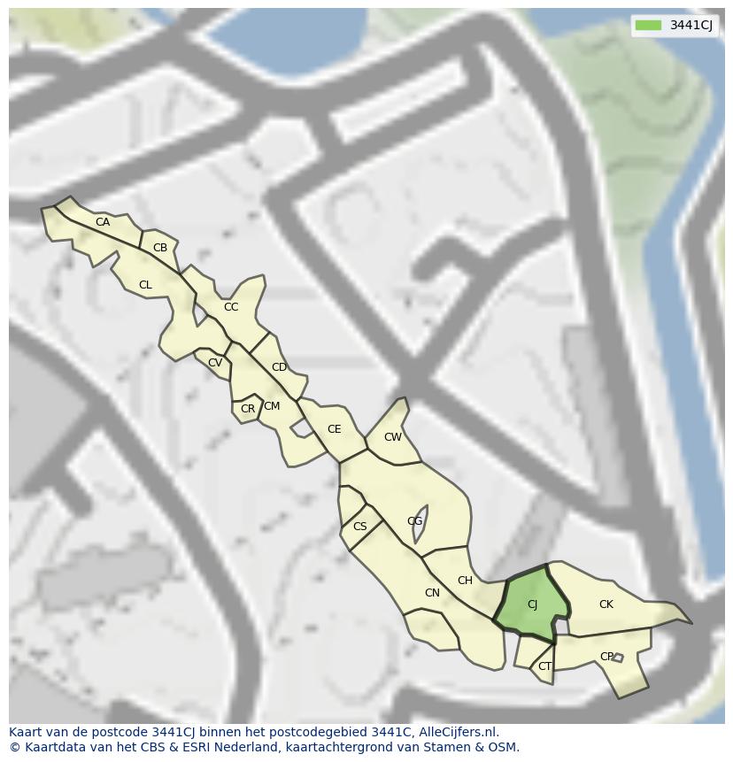 Afbeelding van het postcodegebied 3441 CJ op de kaart.