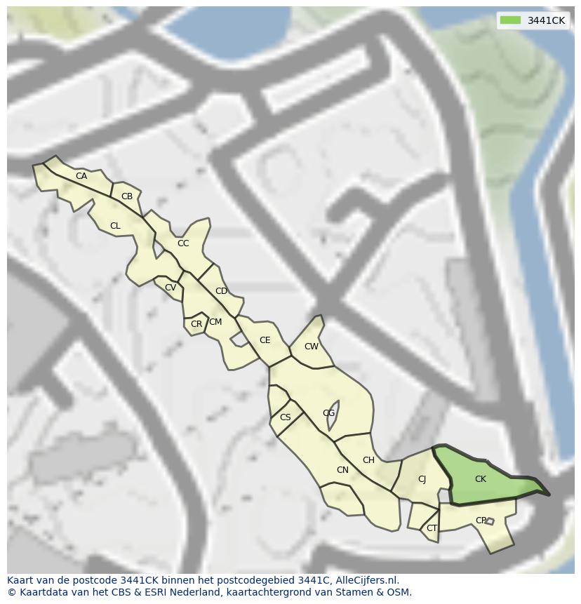 Afbeelding van het postcodegebied 3441 CK op de kaart.