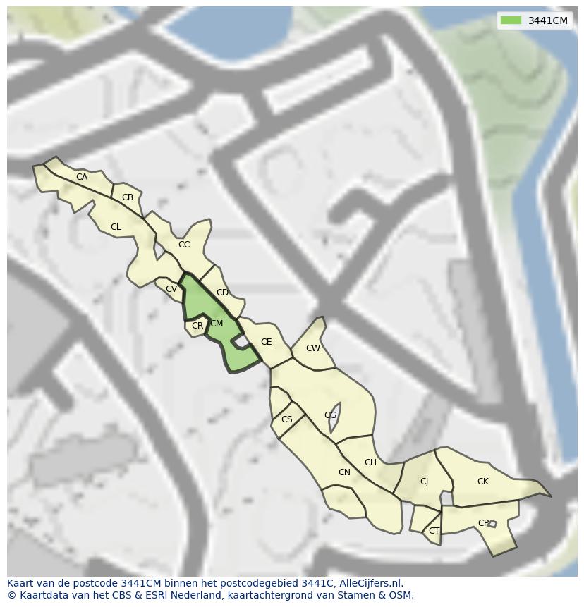 Afbeelding van het postcodegebied 3441 CM op de kaart.