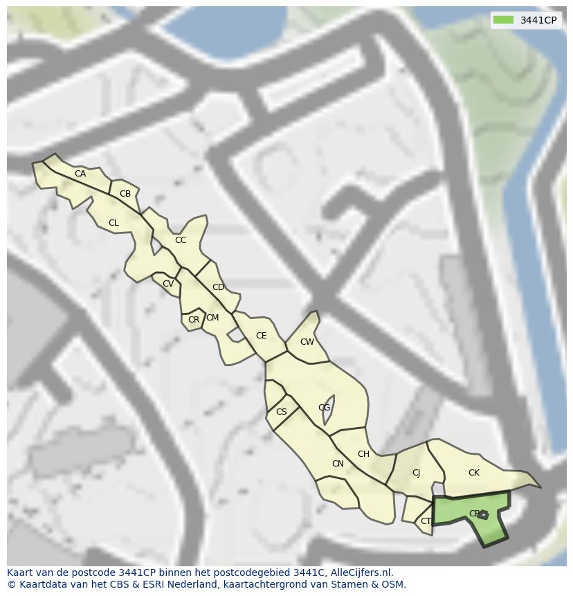 Afbeelding van het postcodegebied 3441 CP op de kaart.