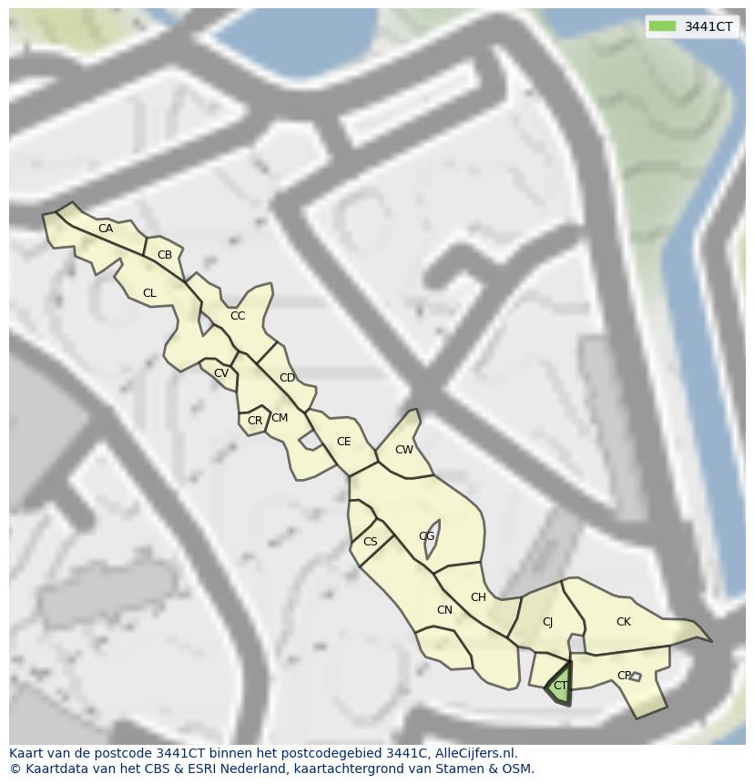 Afbeelding van het postcodegebied 3441 CT op de kaart.