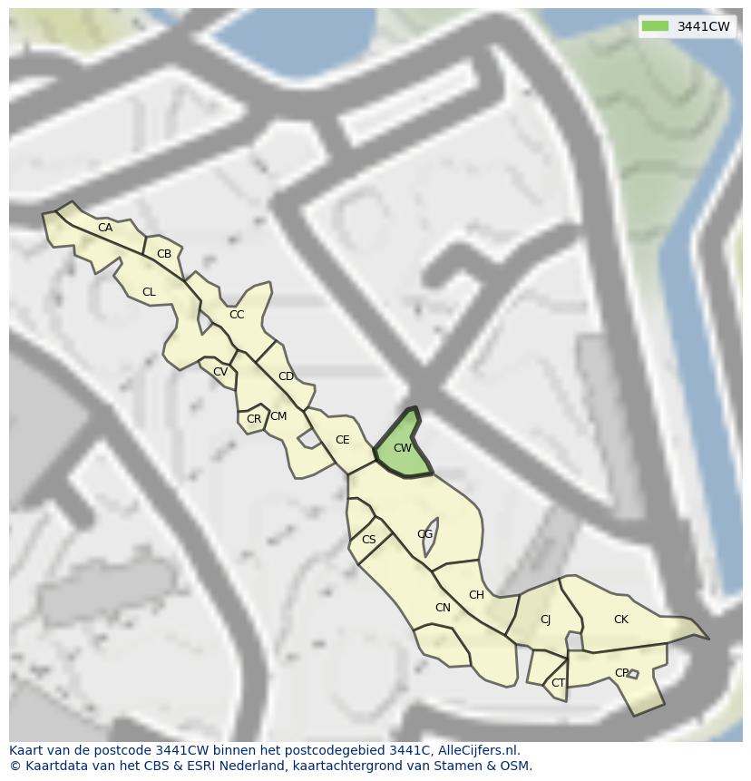 Afbeelding van het postcodegebied 3441 CW op de kaart.
