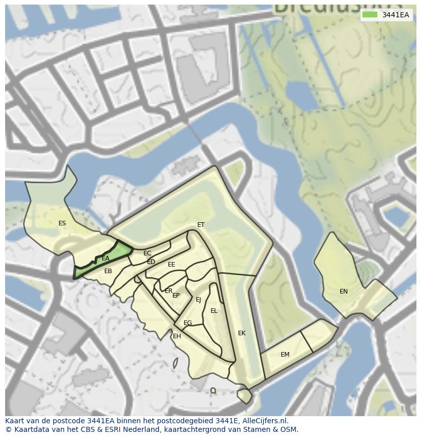 Afbeelding van het postcodegebied 3441 EA op de kaart.