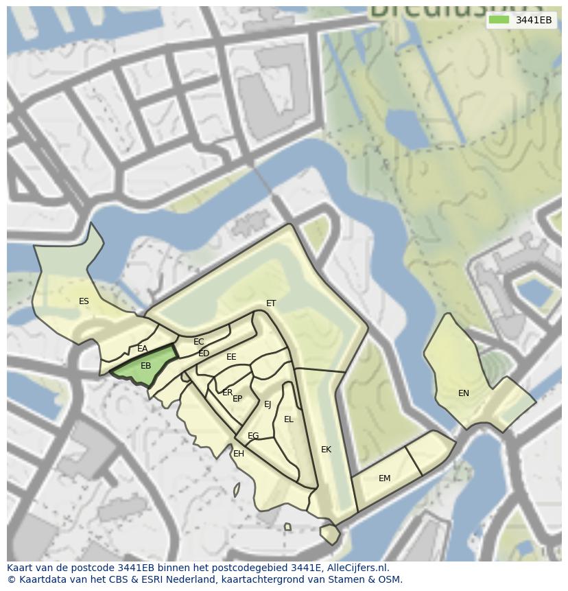 Afbeelding van het postcodegebied 3441 EB op de kaart.