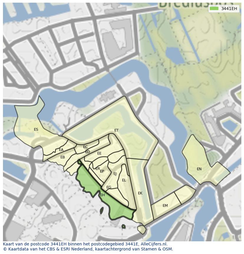 Afbeelding van het postcodegebied 3441 EH op de kaart.