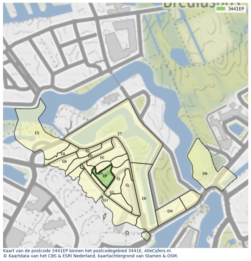 Afbeelding van het postcodegebied 3441 EP op de kaart.