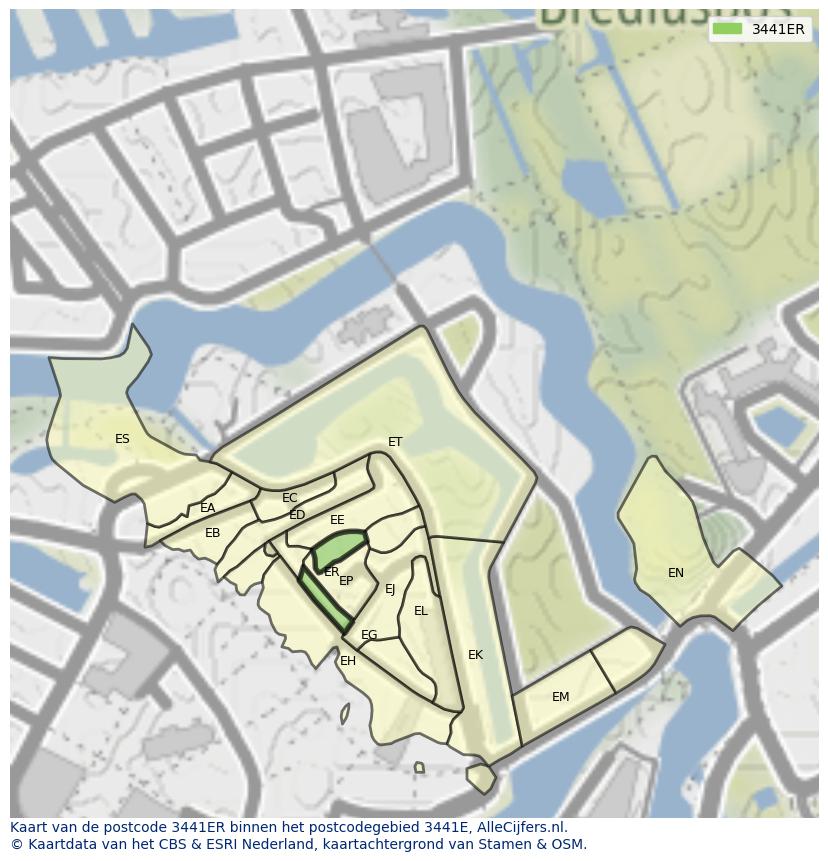Afbeelding van het postcodegebied 3441 ER op de kaart.