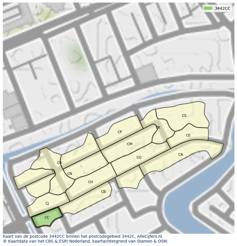 Afbeelding van het postcodegebied 3442 CC op de kaart.