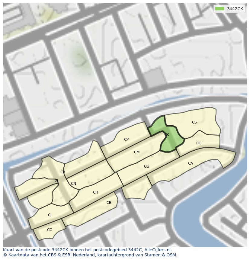 Afbeelding van het postcodegebied 3442 CK op de kaart.