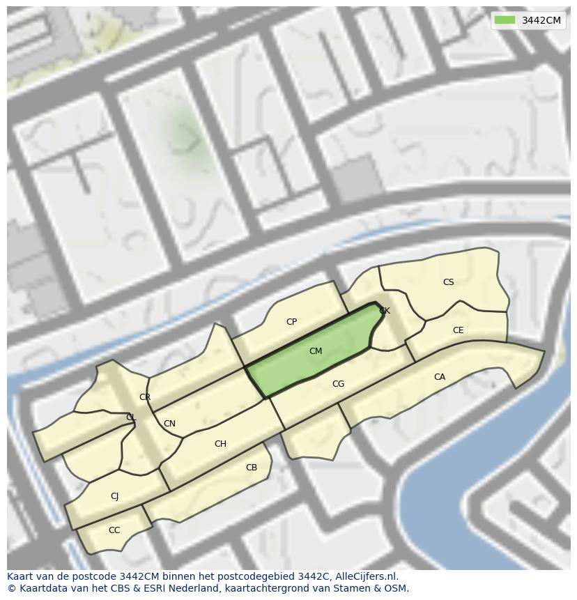 Afbeelding van het postcodegebied 3442 CM op de kaart.