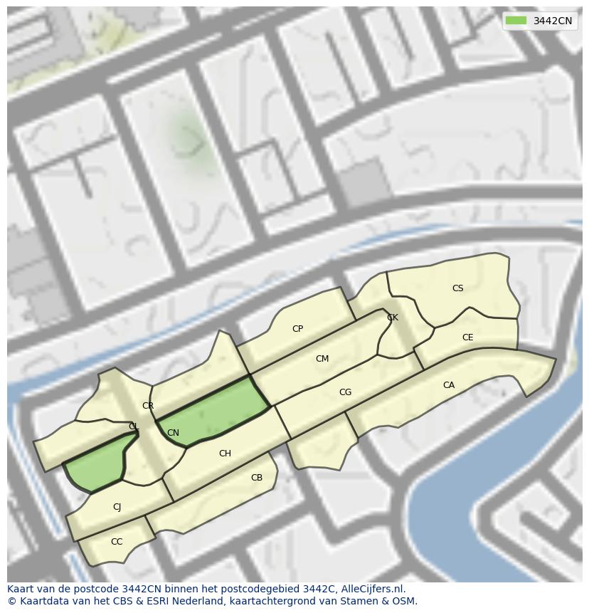 Afbeelding van het postcodegebied 3442 CN op de kaart.