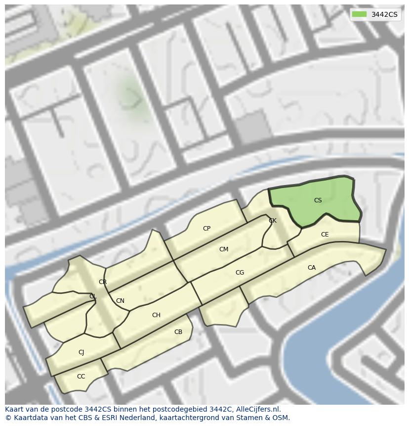 Afbeelding van het postcodegebied 3442 CS op de kaart.