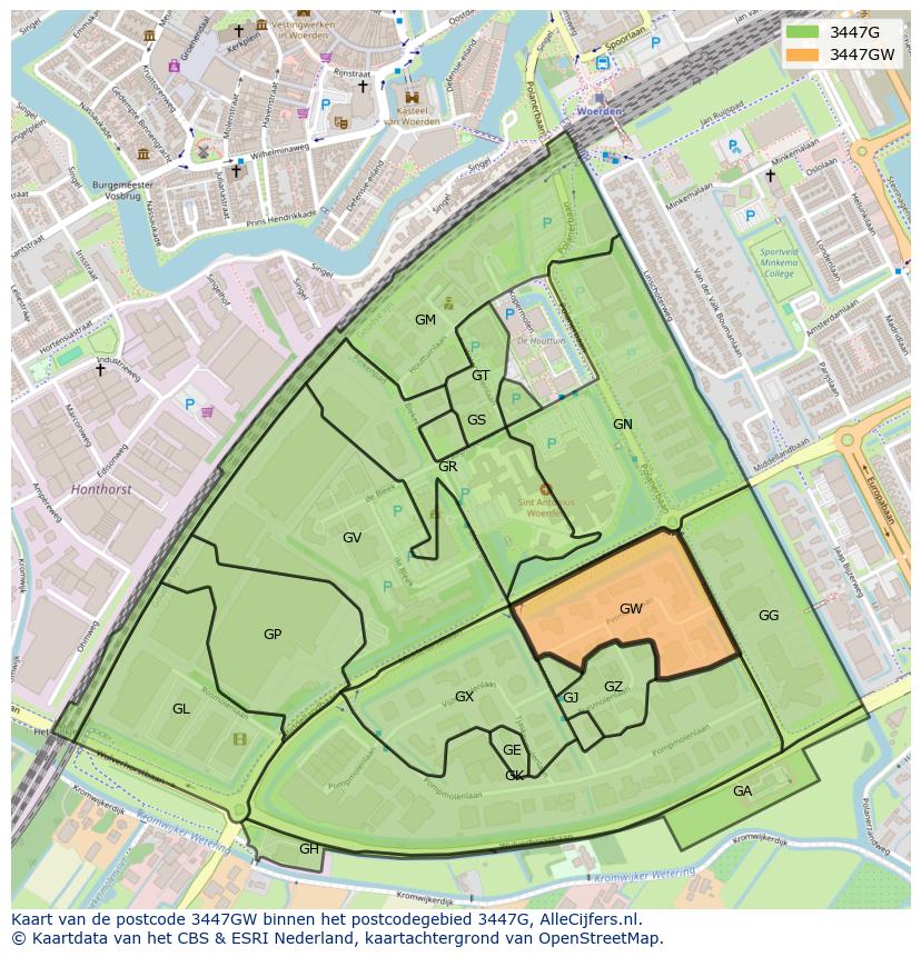 Afbeelding van het postcodegebied 3447 GW op de kaart.