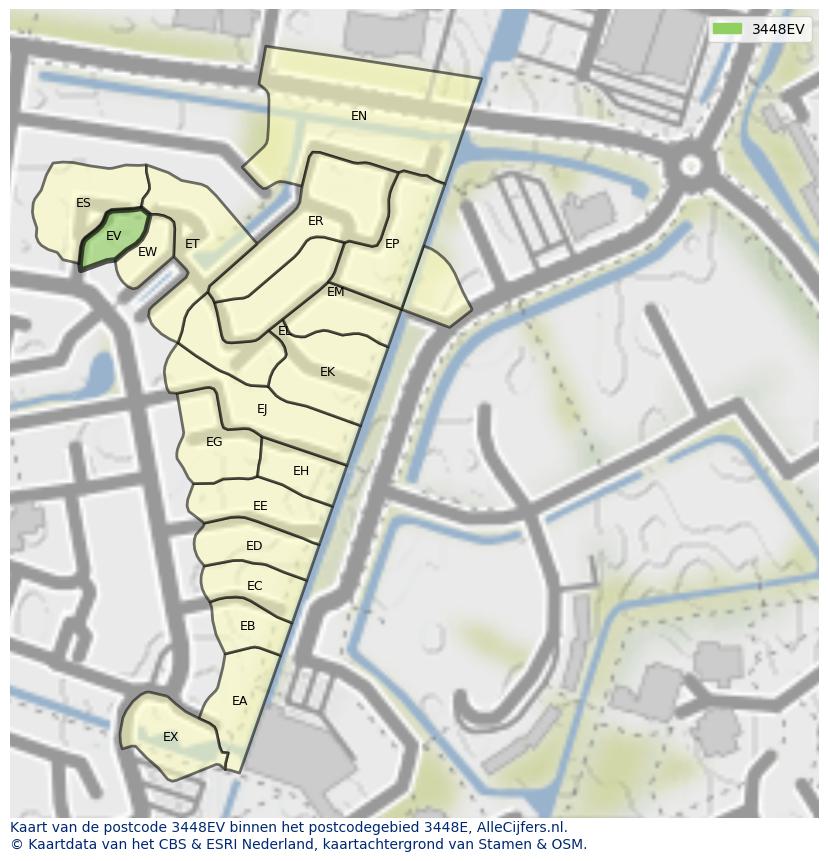 Afbeelding van het postcodegebied 3448 EV op de kaart.