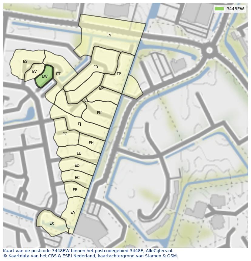 Afbeelding van het postcodegebied 3448 EW op de kaart.