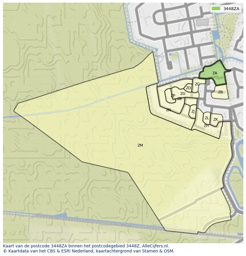 Afbeelding van het postcodegebied 3448 ZA op de kaart.